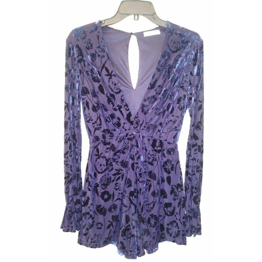 Dainty Hooligans Long Sleeve Shorts Romper Blue Velour Body Suit Clubwear Sm